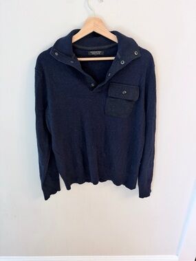 Banana Republic Navy Zip/Button Collar wool Sweater